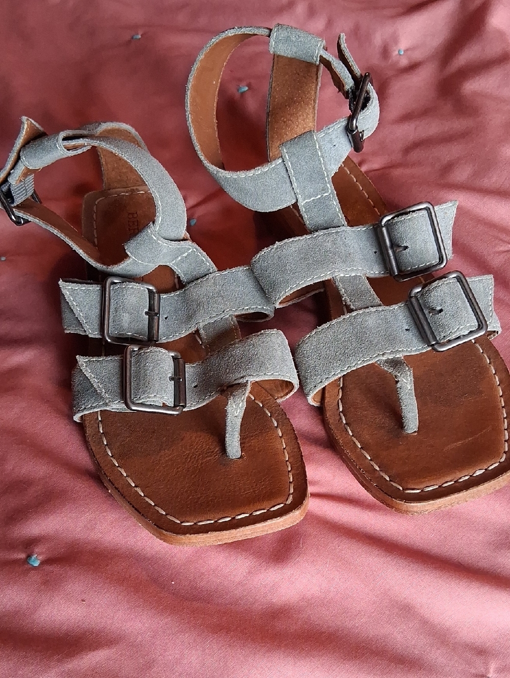 Bernardo Gray/Blue Suede Strappy Buckle Sandals